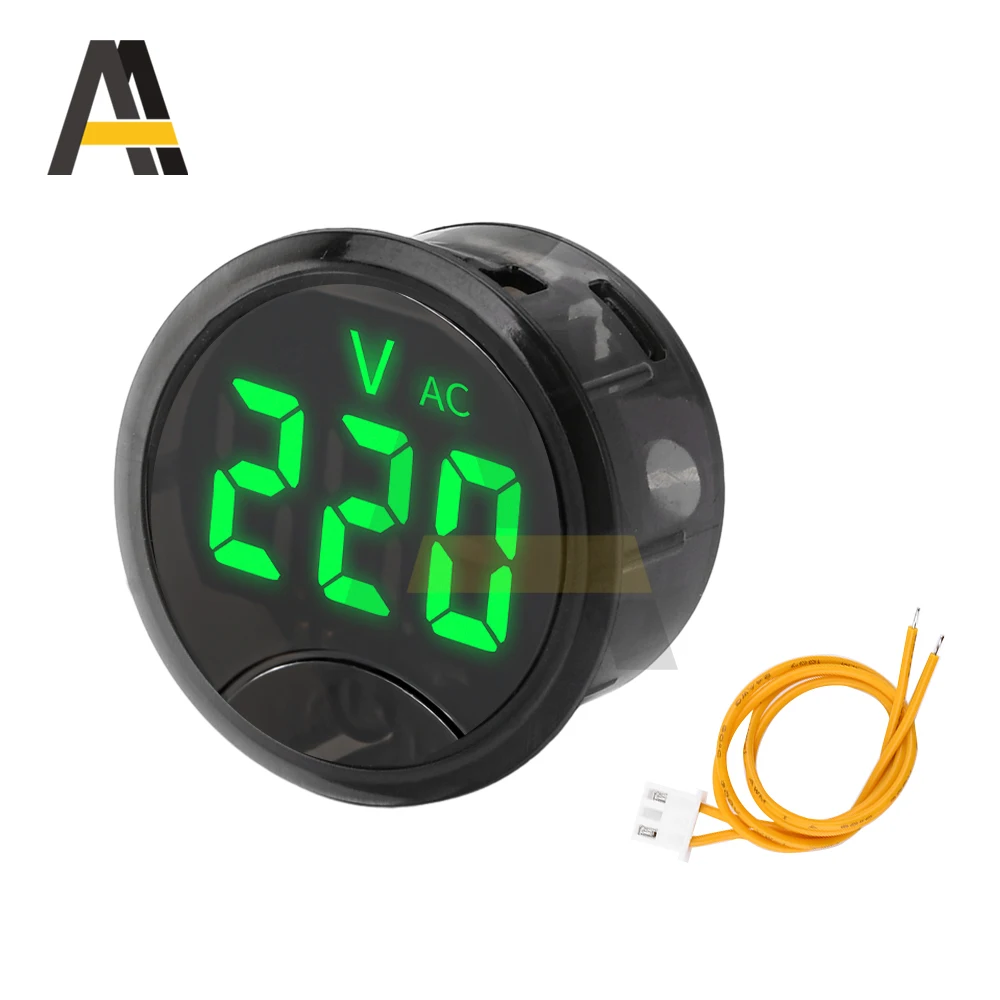 Voltmeter AC 50-265V 3-bit LED Digital Display Round Two Wire Panel Diameter 30mm Voltage Meter for Car Tool Accessories