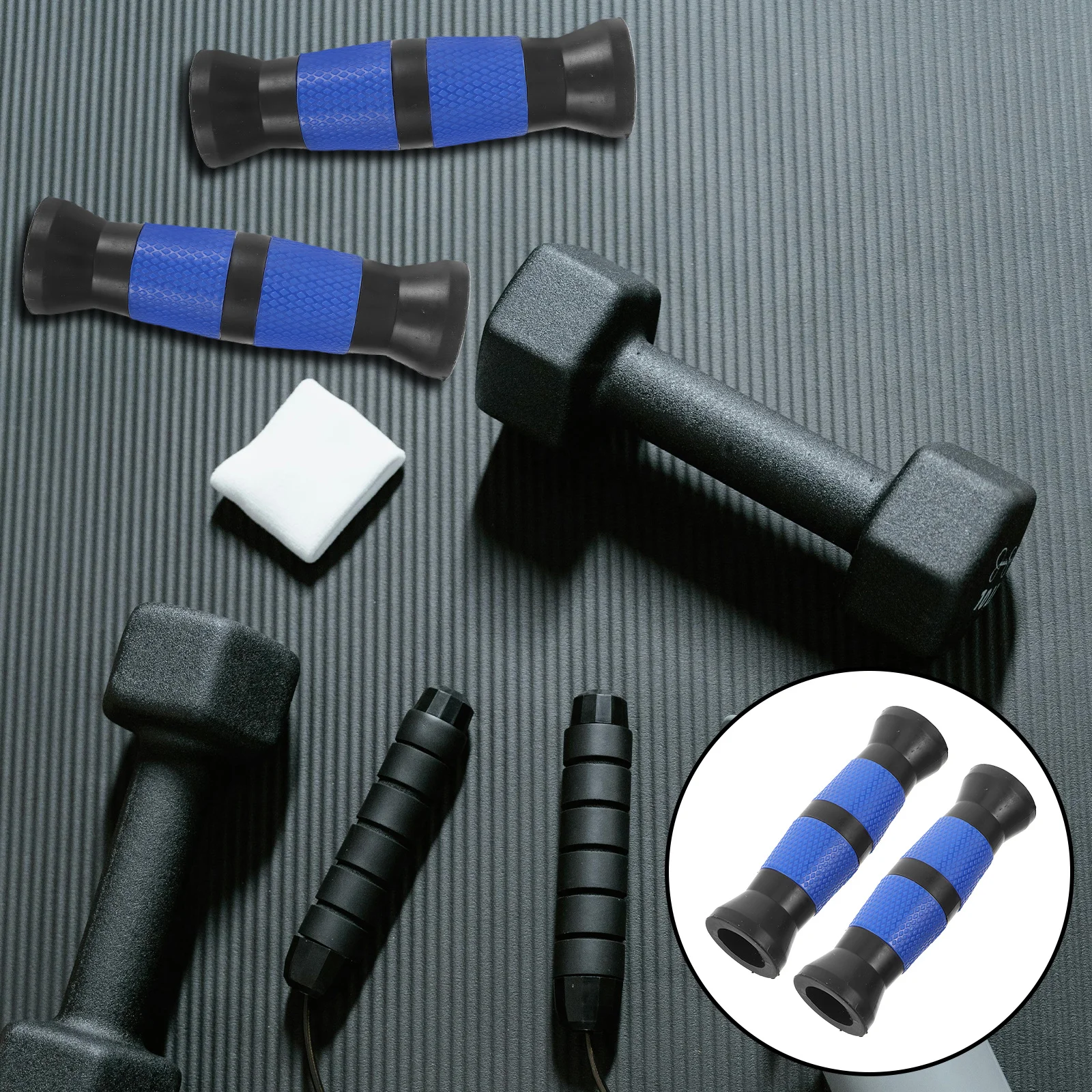 

2pcs Dumbbell Handle Covers Blue Black Non-Slip Thick Pvc Grips For Strength Training Wear-Resistant Reusable Fitness