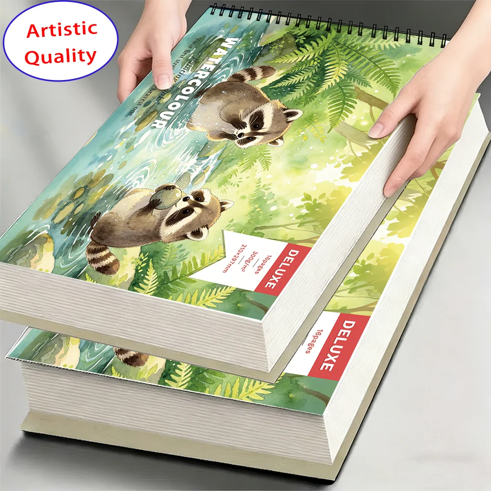 Bloc de dessin pour aquarelle A4/A5, papier résistant à la déchirure et anti-transfert 300 g/m², 16 pages vierges, texture durable et lavable, idéal pour les débutants.
