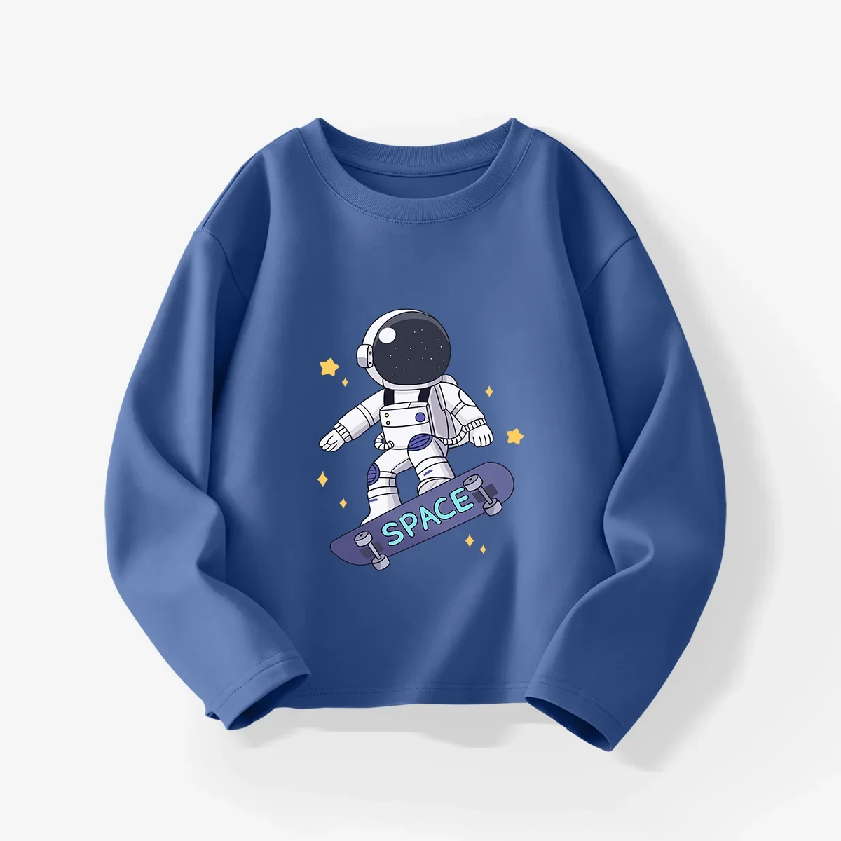 In Autumn Astronaut Skateboarding Boys' And Girls' Long Sleeve Cotton T-Shirt Fashionable Kids' Top For Spring And Autumn