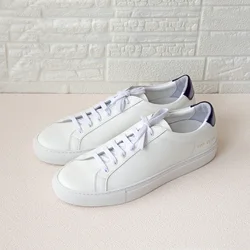 DONNAIN 2023 Minimalist Luxury Calfskin Common Daily Shoes For Couples Genuine Leather Casual Lace Up Flat Shoes White Sneakers