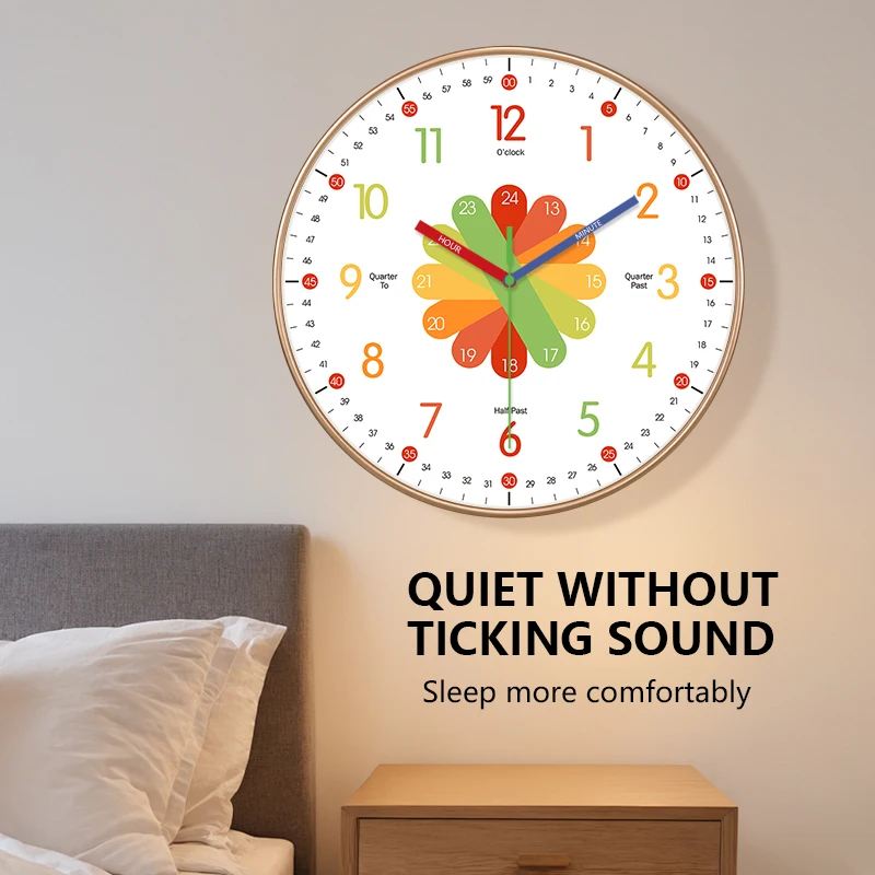 Colorful Petal Wall Clock Kids Time Teaching Silent Non Ticking Early Education Clock For Children Bedroom Classroom Decor Gift