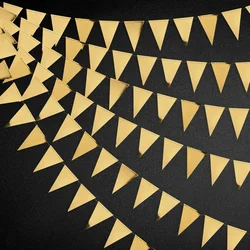 Gold Party Decoration Triangle Flag Banner Paper Garland for Graduation Wedding Bridal Shower Birthday Engagement Party Supplies