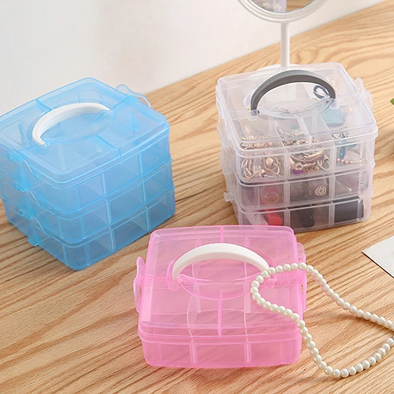 1Pc Three Layer Jewelry Storage Box Detachable Transparent Plastic Box Tool Box Toy Compartment Storage Rubber Band Box