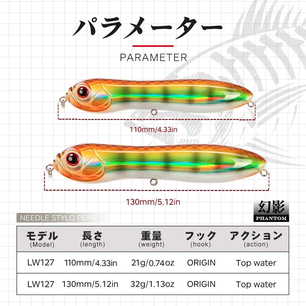HuntHouse Topwater Pencil Señuelo Superficie Lubina Sonido Fuerte