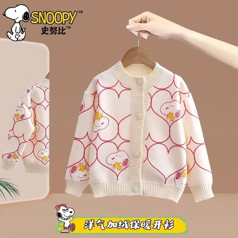 Kawaii Snoopy cartoon print children's warm trendy loose knitted cardigan spring and autumn versatile coat cardigan wholesale