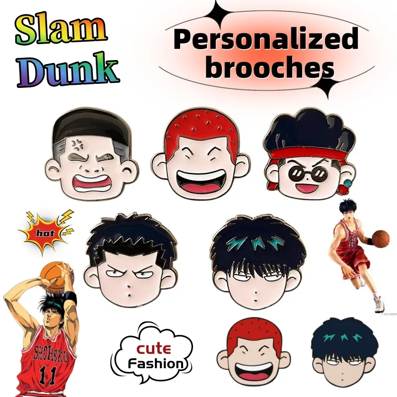Slam Dunk Brooch Cute Fashionable Personalized Creative Simple Sakuragi Hanamichi and Rukawa Kaede Badge Brooch Gift for Friends
