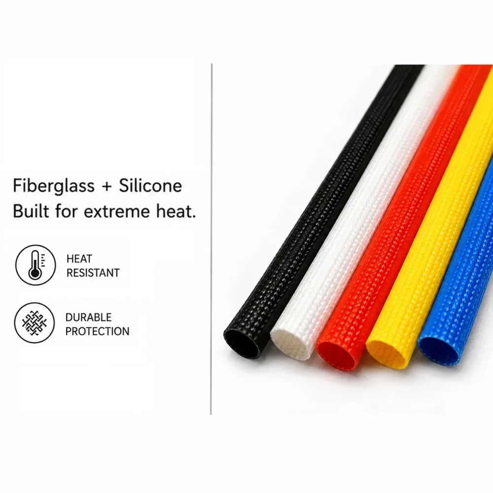 5 Colors ID 1mm ~ 20mm Silicone Fiberglass Sleeving 200 Deg.C Flame Resistant Silicone Resin Insulate Cable Protect Tubing
