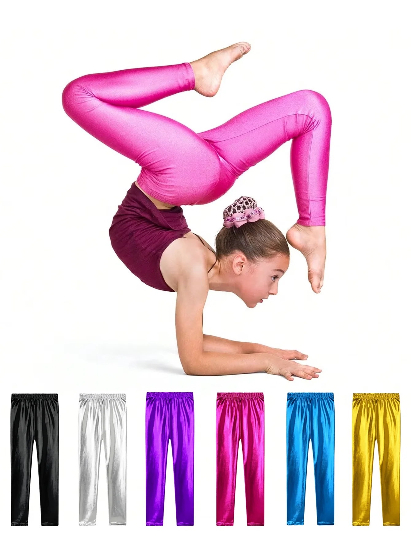Glow Kinder-Tanzhose, Mädchen-Ballett-Trainings-Leggings mit glitzernder Kinder-Yogahose mit hoher Taille, dehnbare Gymnastikkleidung für Kinder