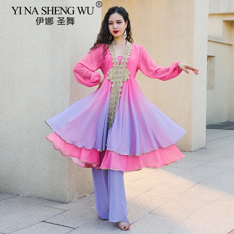 جديد ملابس رقص الشعبية ملابس رقص البطن بانداري التدرج متوهج تنورة أداء مجموعة الزي المرأة أنيقة عرض مسرحي فستان #4