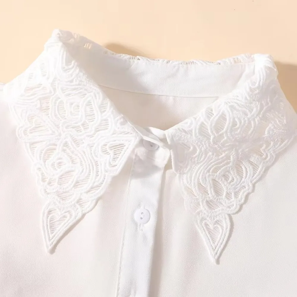 Casual Heart Embroidered Fake Collar White Detachable False Collar Lapel Half Shirt Chiffon Collar Ladies Wear