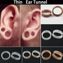 Coppia pelle sottile morbido Tunnel per le orecchie flessibili tappi per le orecchie a doppia svasatura Tunnel di carne Ear Gauge Expander barella auricolari orecchini