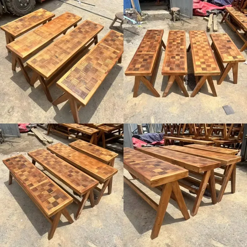 Retro Old Elm Bench Solid Wood Bedside Stool Shoe Changing Stool Low Stool Double Flower Pattern Casual Bench for Home Door