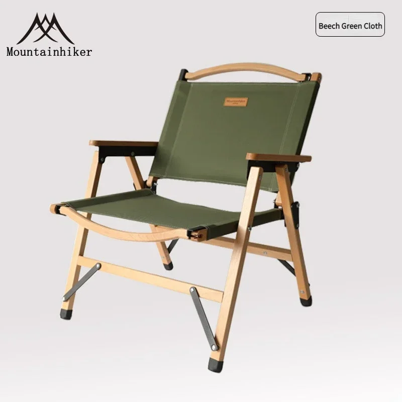 Mountainhiker Outdoor Chair Camping Folding Portable Backrest Chair Camping Leisure Faux Wood Armrest Fishing Garden Chair