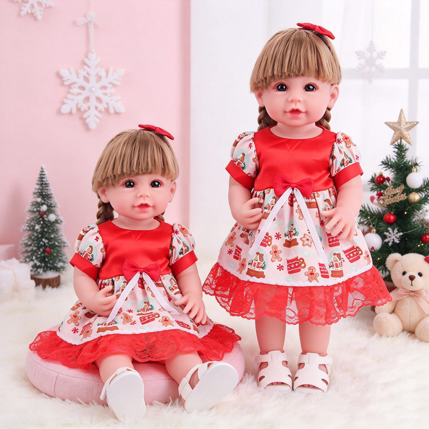 55cm Reborn Girl Doll Clothes Shoes Christmas Gingerbread Man Dress Lace Outfit Accessories for 22”Centimeter Reborn Dolls Toy