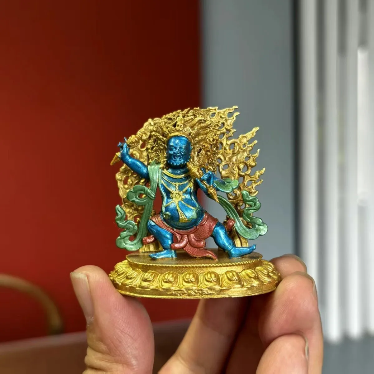 Vigorously Vajrapani Pure Solid Tibetan Enamel Painted Mini Buddha Ornament