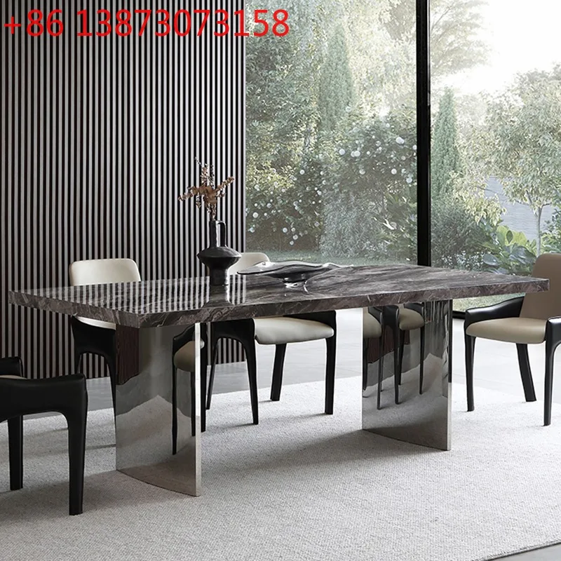 

Итальянский простой обеденный стол из сланца, небольшой бытовой прямоугольный дизайнерский обеденный стол из нержавеющей стали с венецианским коричневым зеркалом