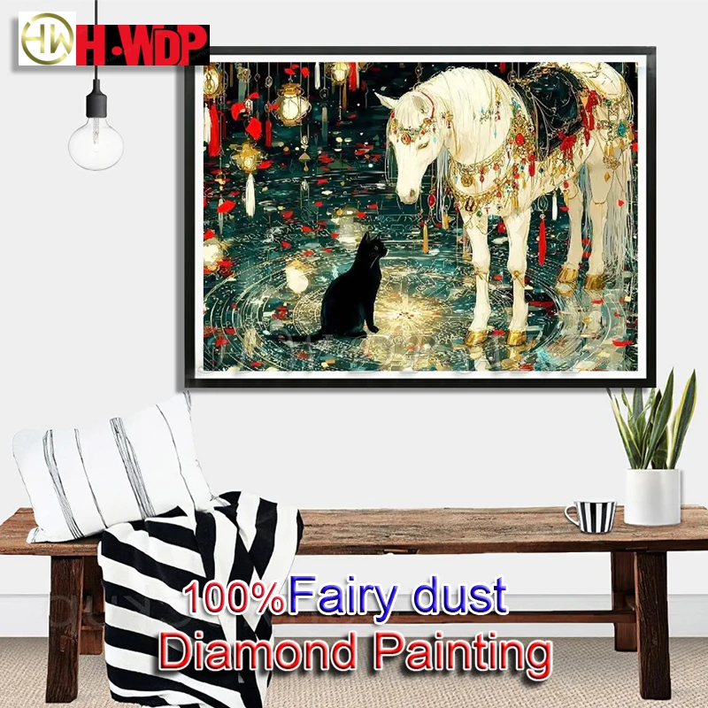 

Алмазная вышивка «Черный кот» 100% «Волшебная пыль»: Алмазная живопись с изображением лошади, квадратные стразы, вышивка крестом, полное хрустальное украшение