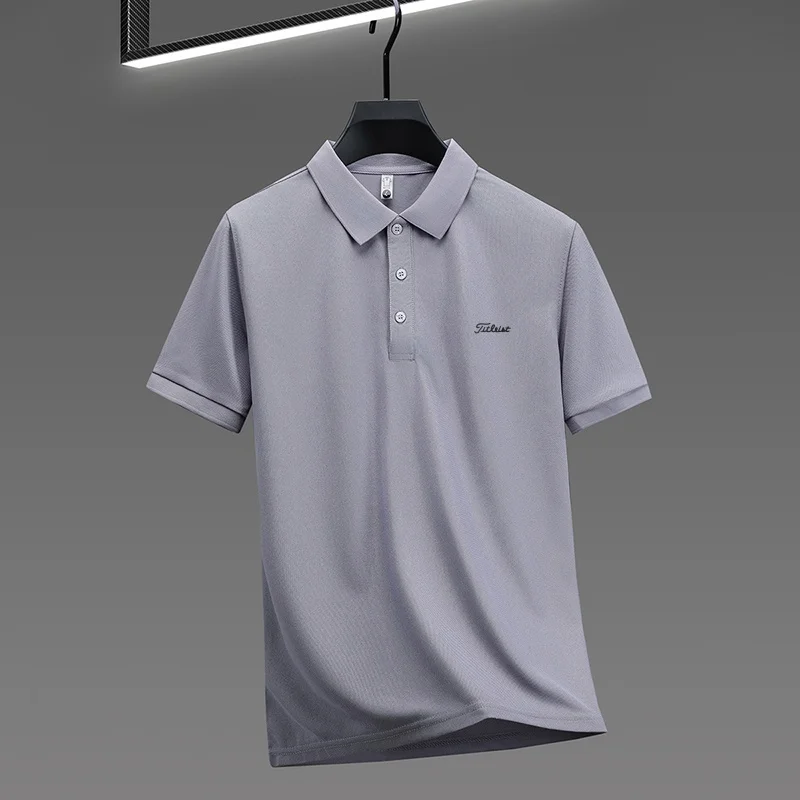 Business Casual Herren Neues Kurzarm-Poloshirt mit Kragen und Knöpfen, Einfarbig mit Schriftzug, Bequemes Atmungsaktives Herren-T-Shirt – Detail 35