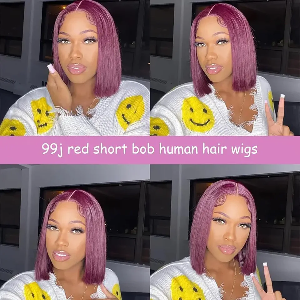 Straight Lace Bob Wigs 13x5x2 T Lace Front Bob Wigs Human Hair Burgundy Short Bob Wigs Human Hair 99j Colored Glueless Lace Wigs