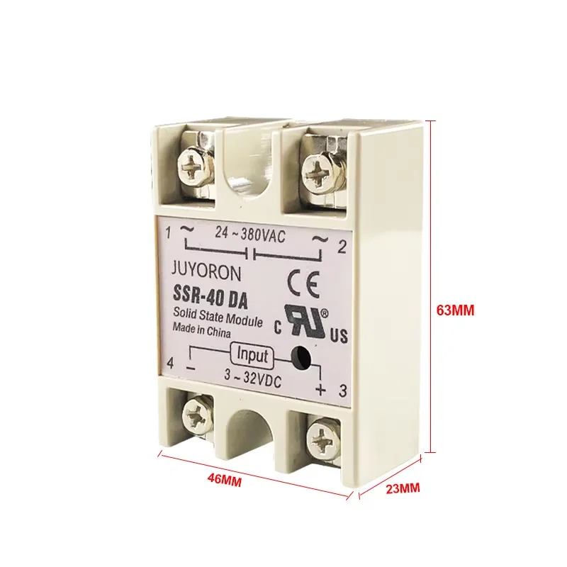 Solid State Relay 10A 25A 40A Single Phase Module Input 3-32V DC Output 24-380V AC SSR-10DA SSR-25DA SSR-40DA AC DC to DC AC