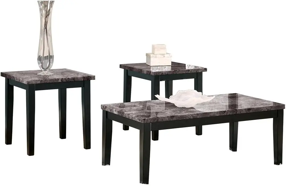 

Maysville Faux Marble Top 3-Piece Table Set with Coffee & End Tables in Black