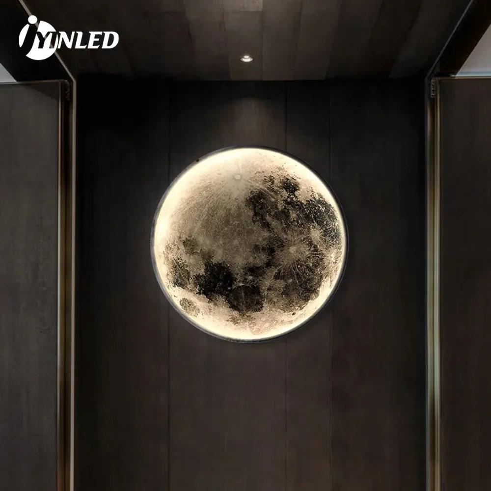 

Modern Luxury Creative Aisle Corridor Mural Art Living Room Background Decoration Light Bedroom Bedside Lampara Moon Wall Light