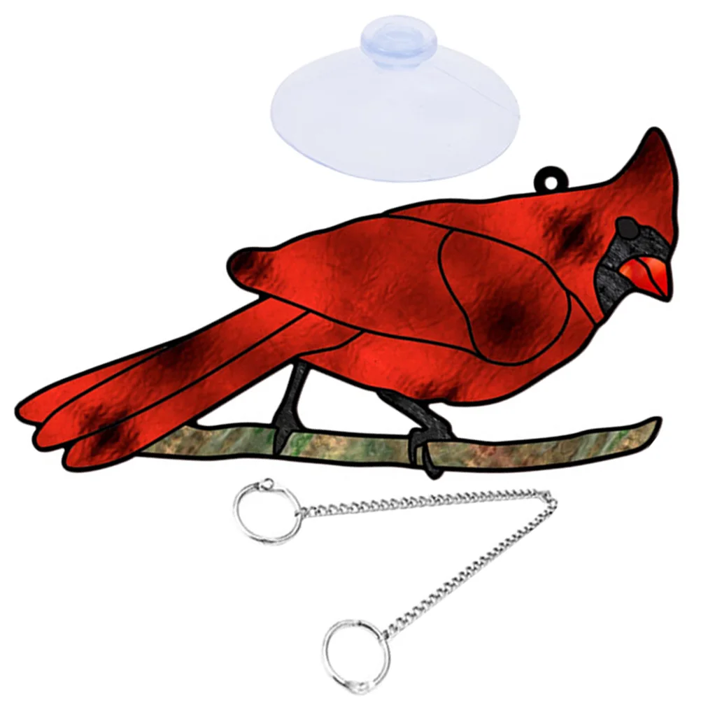 Cardinal Bird Pendant Wall Hanging Ornament Double Sided Decor Acrylic Metal Window Decoration