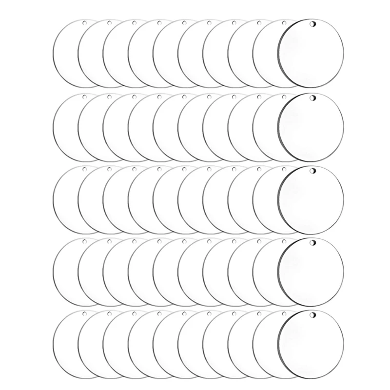 

50JB, 50 шт./компл., 2-дюймовые заготовки, прозрачный акриловый круглый брелок с отверстием, подвеска для DIY
