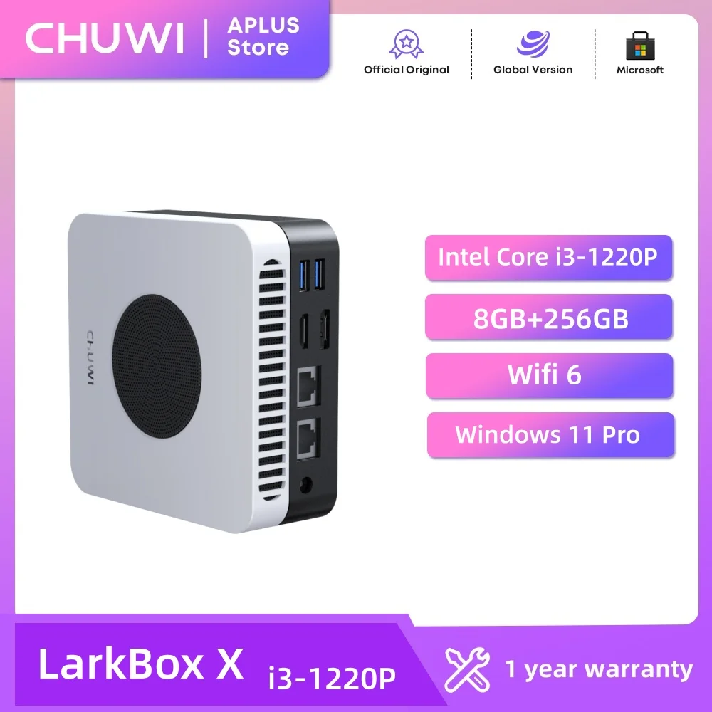 CHUWI LarkBox X Mini PC Intel Core i3-1220P 8GB RAM 256GB SSD Wyjście na trzy monitory do 4K Zaawansowany system chłodzenia Wifi6 Mini PC