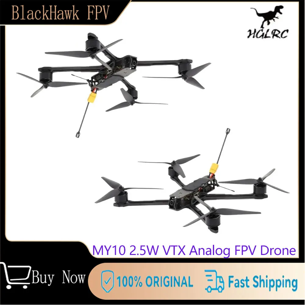 

HGLRC MY10 Long Range FPV Drone, 6S Analog Quadcopter with 2.5W VTX & F405 60A Stack, 3215 900KV Motors for Extended Flight