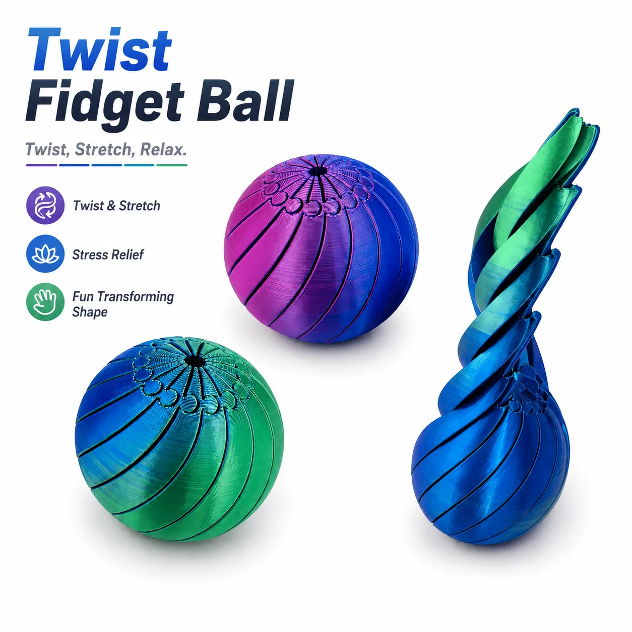 Twist Fidget Transform Ball Toy, Stretch & Shape Design, Stress Relief for Focus, Christmas Gift for Teens & Adults
