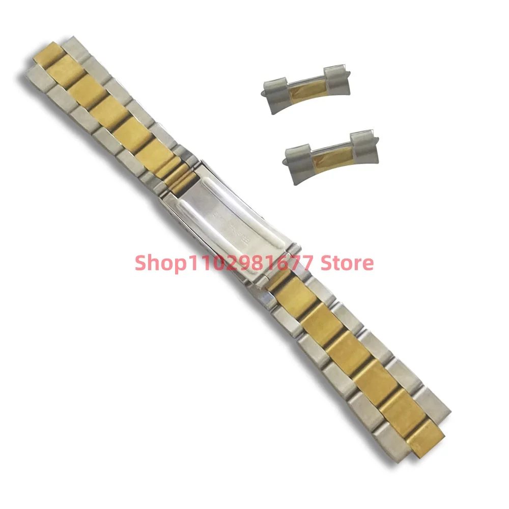 17mm 19mm 20mm Vintage Middle Gold Stainless Steel Curved End Oyster Watch Strap  Band Fit for Rolex 16033 1501 5500 78350 7835