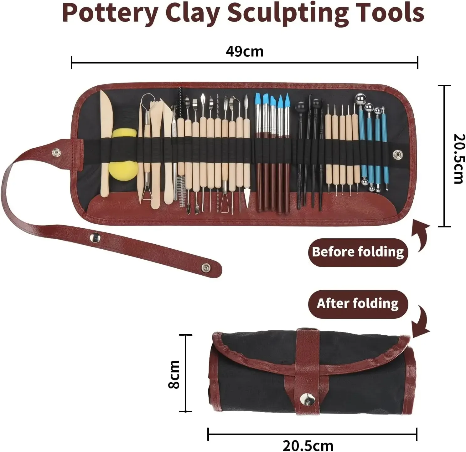 43PCS Ceramic Clay Tools Set Pottery Sculpting Tools for Polymer Carving Tools Bag DIY Handcraft Modeling Clay Tools Accessories