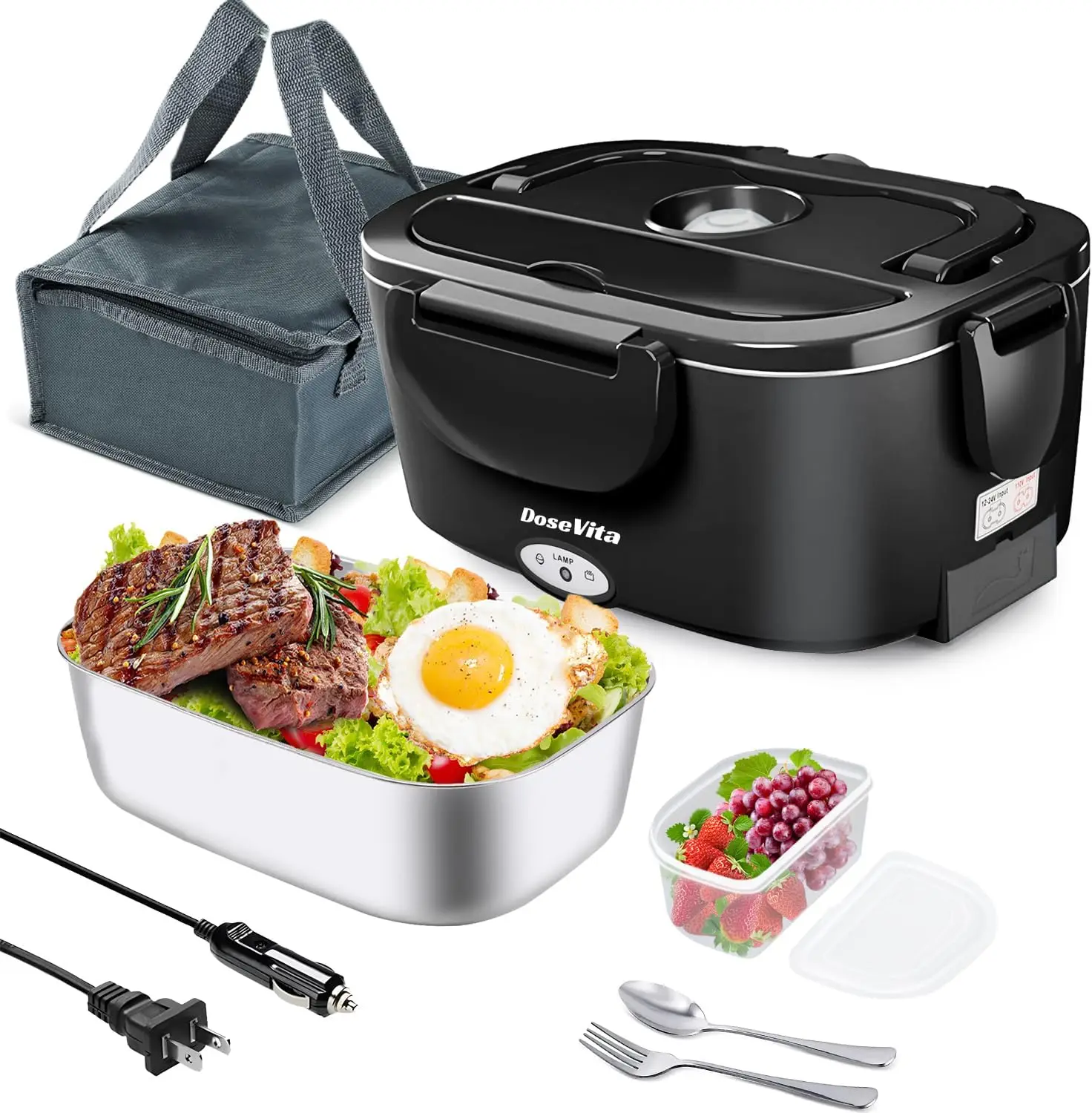 

Ланч-бокс с электрическим подогревом, 1,5 л, портативный подогреватель еды из нержавеющей стали 304, 80 Вт, 12/24/110 В