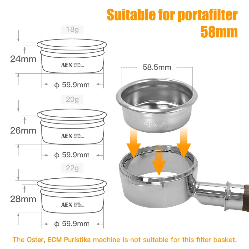 AliKisscafe 58mm Bottomless Portafilter Stainless Steel For Expobar E61 Rocket Universal Espresso Accessories Barista Tools