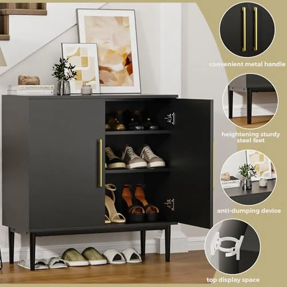 Armadio moderno nero con ripiani regolabili credenza Buffet autoportante sala da pranzo camera da letto ufficio gambe in acciaio