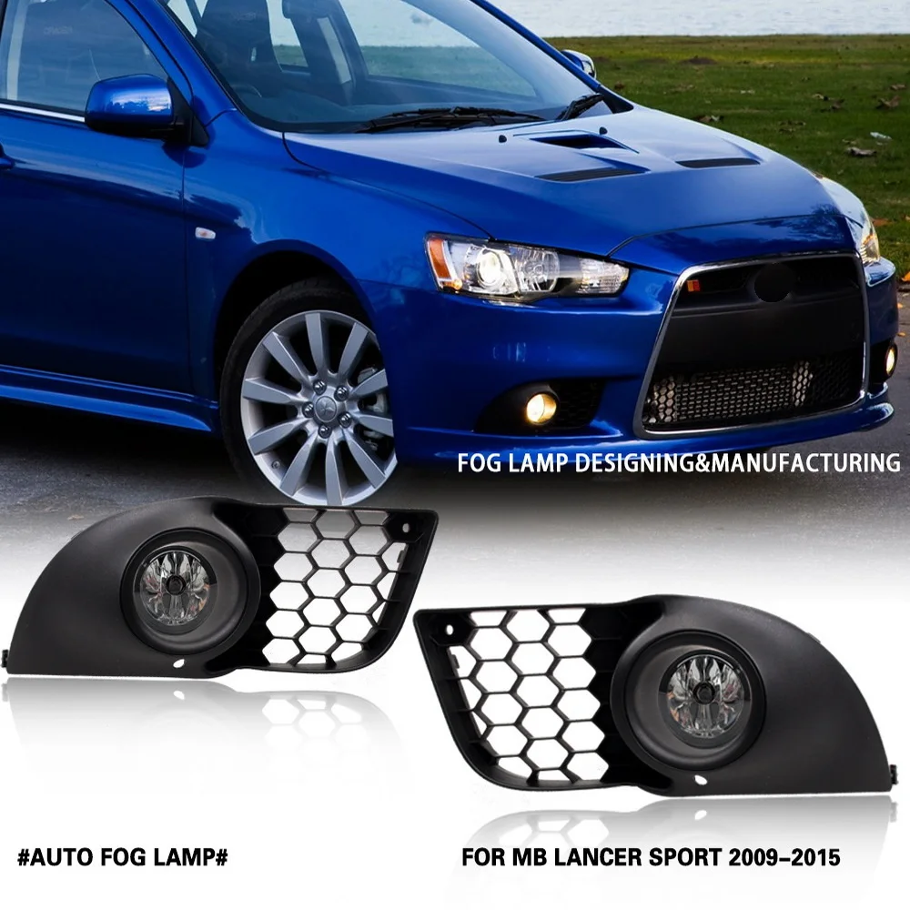 July King Car 4300K Fog Lamp Assembly compatible for Mitsubishi Lancer Sportback Ralliart 2008 2009, Frame + Harness + Switch