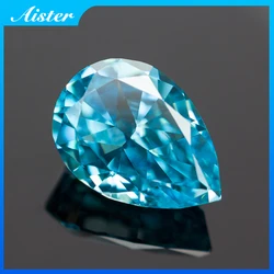 Aquamarine Pear Shape Crushed Ice Cut Cubic Zirconia High Carbon Lab Diamond CZ Gemstone 4K Cut 5A+ Quality for Jewelry Making