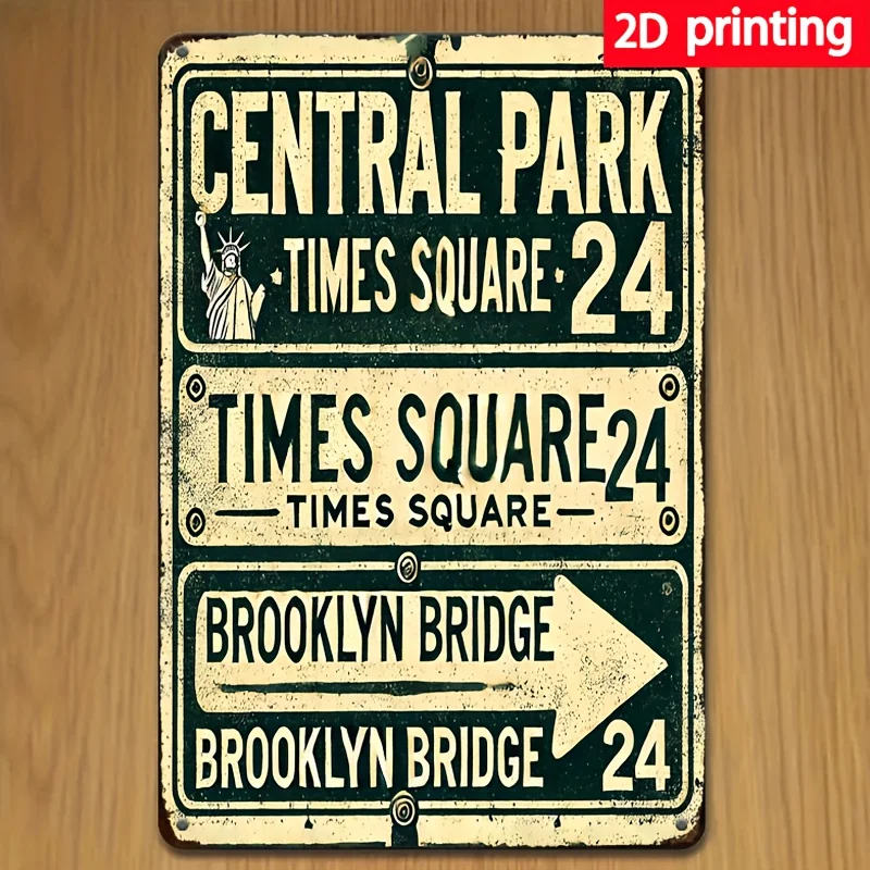 Brooklyn Bridge & Times Square Directional Metal Sign - Rustic Wall Decor for Home, Cafe, Bar, Garden,  , Green Distressed Fini
