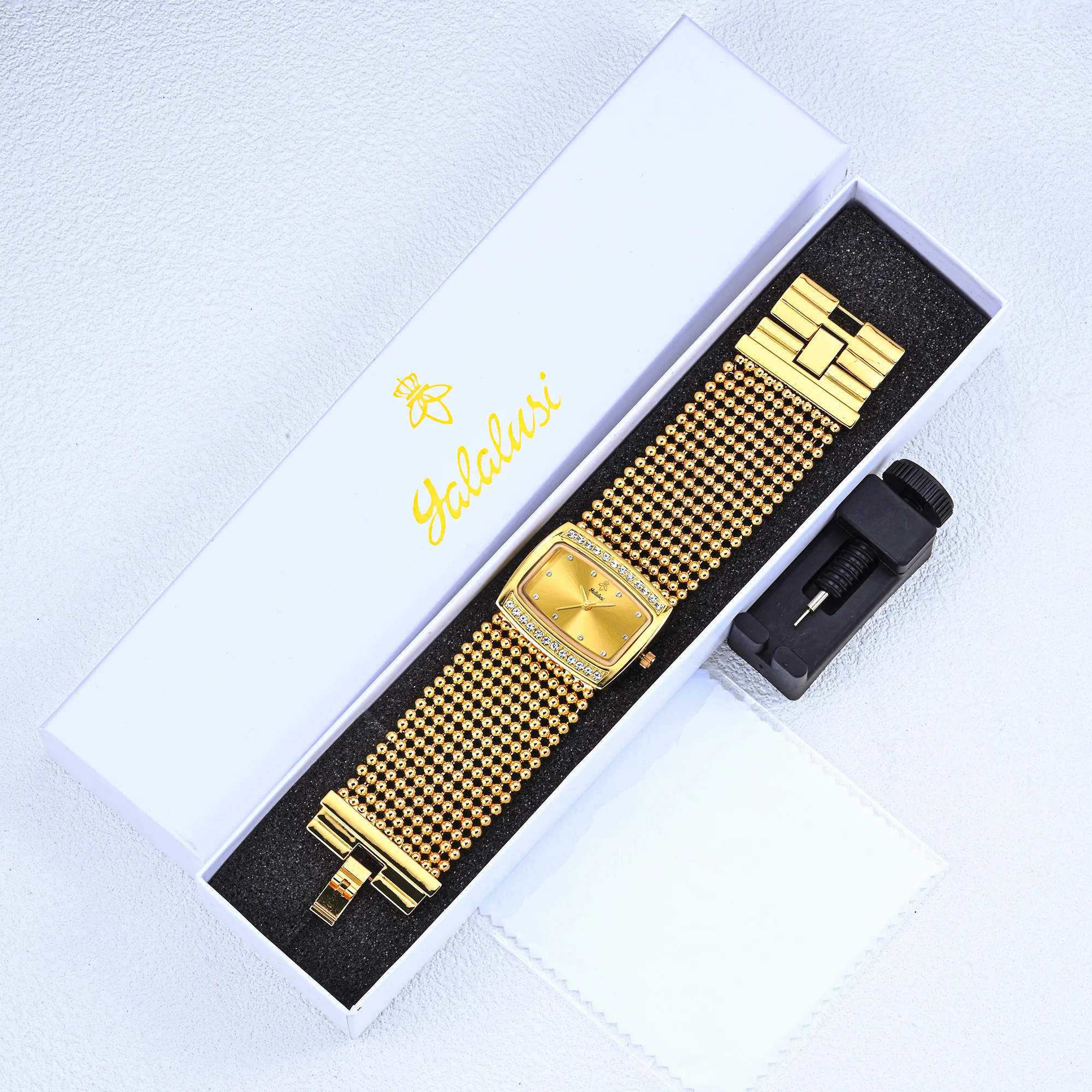 Silver Square Crystal Women Watch Multi-Strand Beaded Bracelet Luxury Bling Ladies Quartz Wristwatch With Gift Box