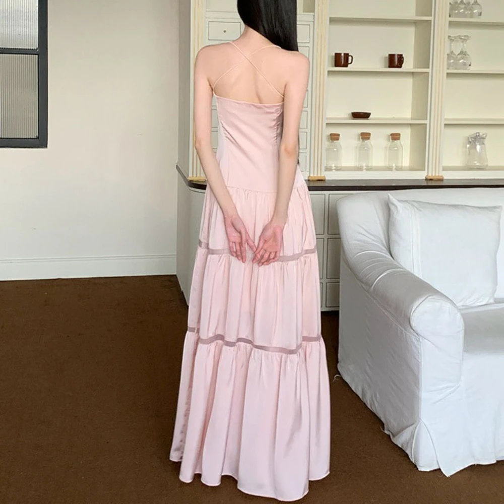 TWOTWINSTYLE Solid Slimming Spliced Shirring ชุดผู้หญิงที่ไม่มีสายหนัง SHEER Patchwork Lace Up Dress หญิงใหม่