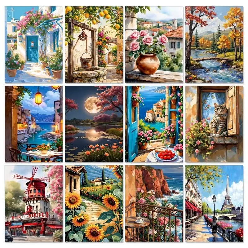 Paint By Number Landscape Drawing on Canvas DIY Pictures By Numbers Kits Hand Painted Canvas Painting Home Decoration Unframed