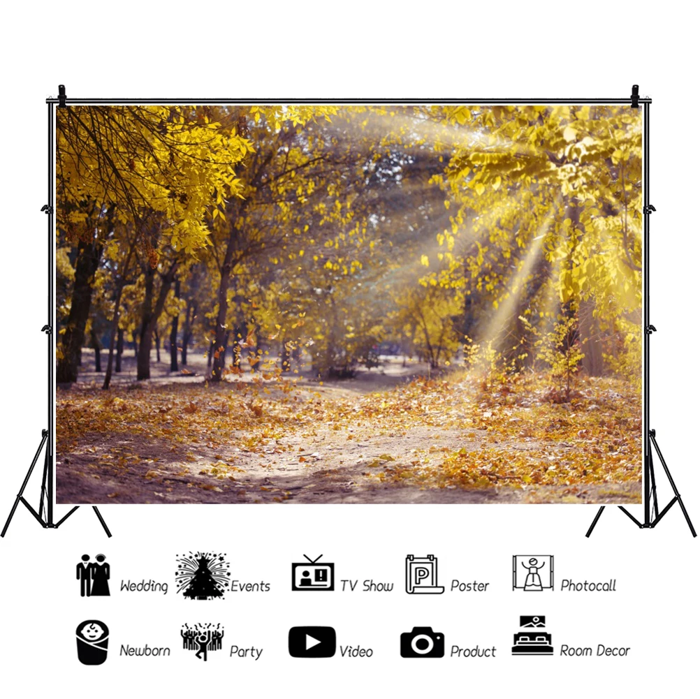 Autumn Landscape Backdrops Photography Fall Golden Maple Farest Baby Photo Photographic Party Background Photo Studio Photocall