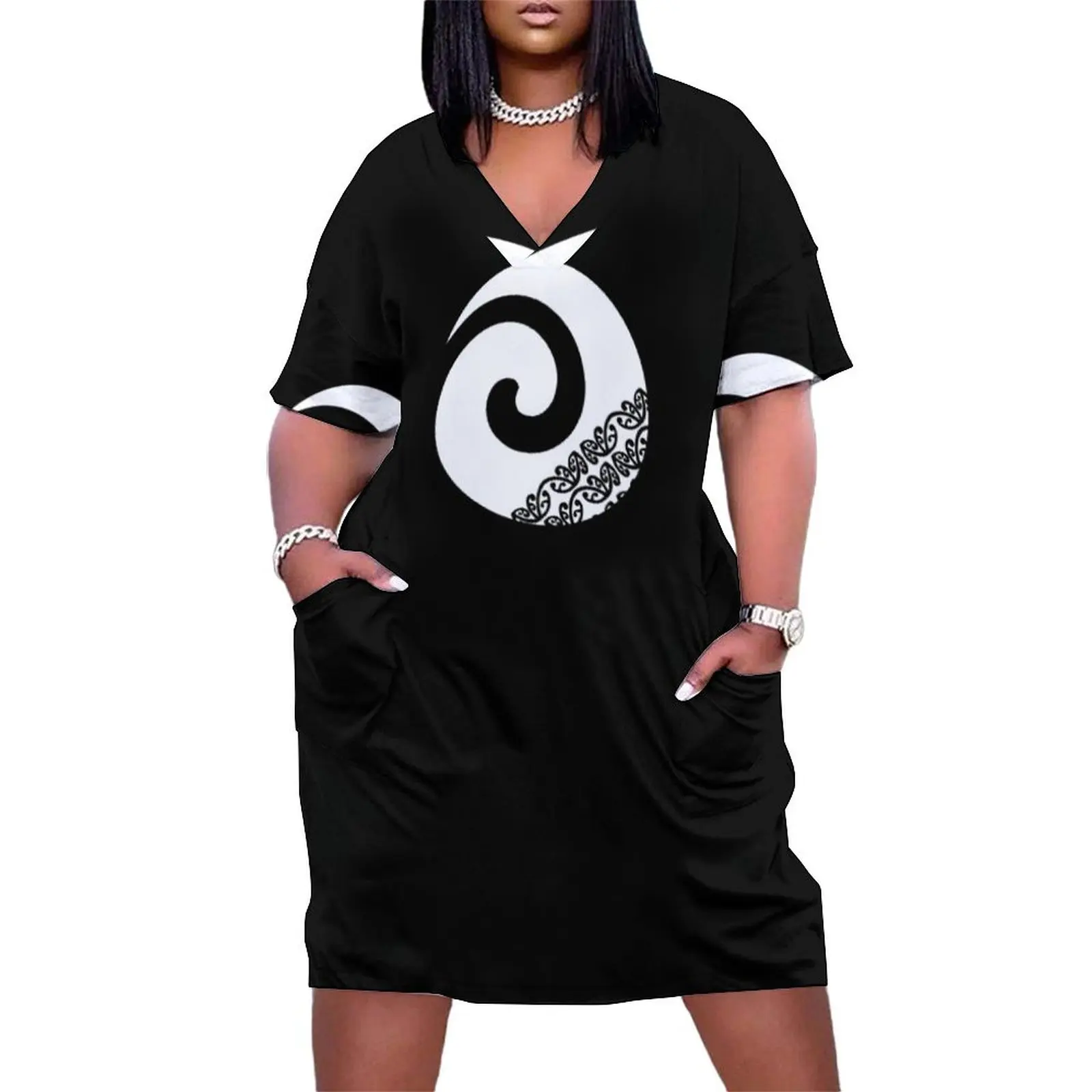 

Maori Koru New Beginnings Icon White Loose Pocket Dress summer dress daily ceremony dresses