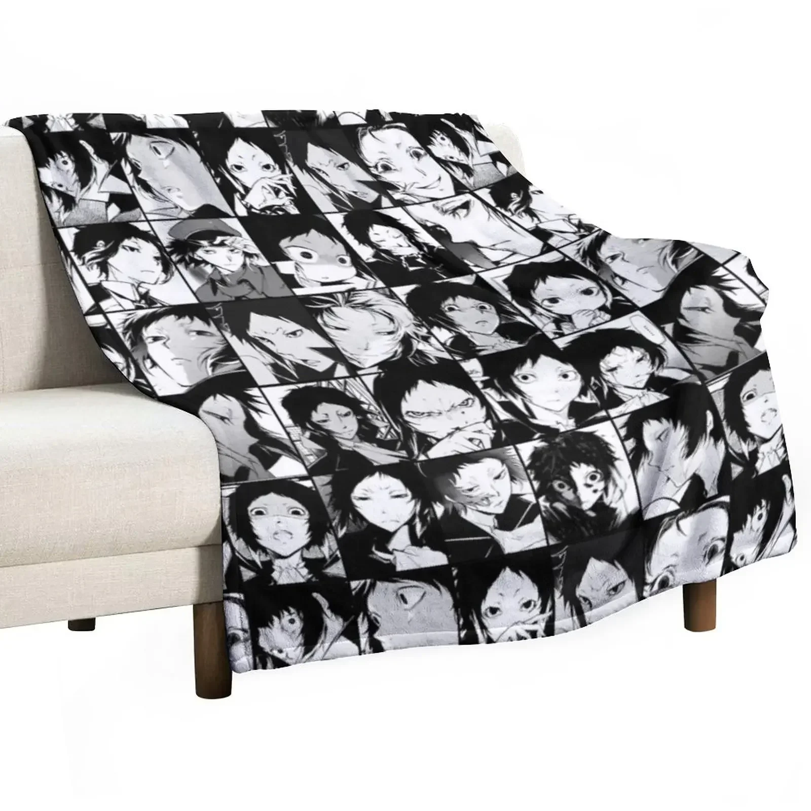 Akutagawa Ryunosuke- collage black and white version Throw Blanket Summer Furrys manga Blankets