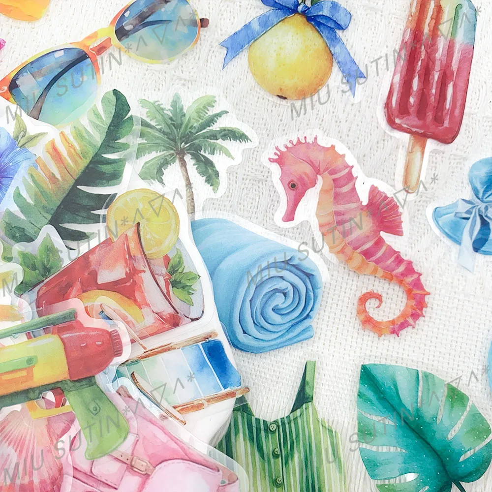 

50Pcs Summer Ocean Beach Stickers Water Cup Diary Mobile Phone DIY Waterproof Graffiti Stickers Transparent for Notebook