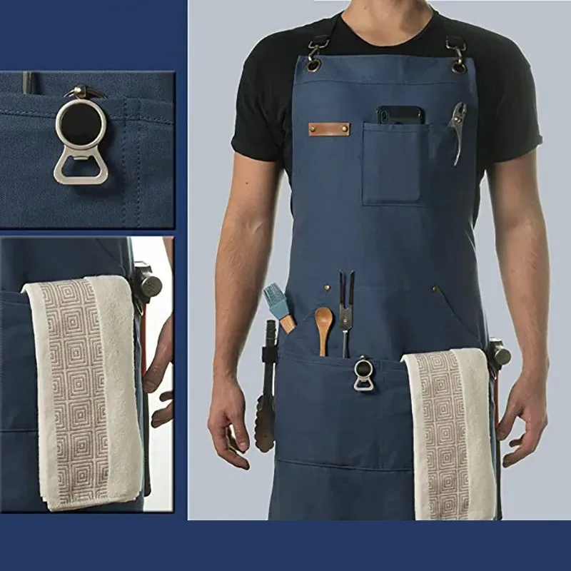 

2025 Thick Minimalist Canvas Apron, Family Barista, Hairdresser, Work Clothes, Men's Sleeveless Apron, Backpack Buckle
