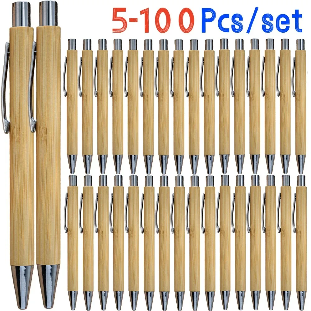 

5-100 шт./лот, шариковая ручка из бамбукового дерева, наконечник 1,0 мм, офисные школьные канцелярские принадлежности, шариковые ручки для бизнес-подписи
