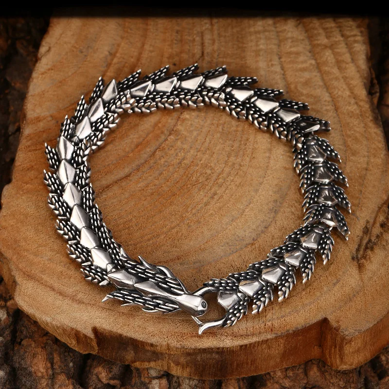 

Браслет из стерлингового серебра 925 пробы с драконом, стиль 12 мм, старый процесс, хип-хоп, черный цвет, 20 см, ювелирные изделия FYBT124